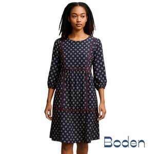 Boden Navy Red Pink Floral Prairie Boho Chic Cottage Festival Dress NWT Size 4